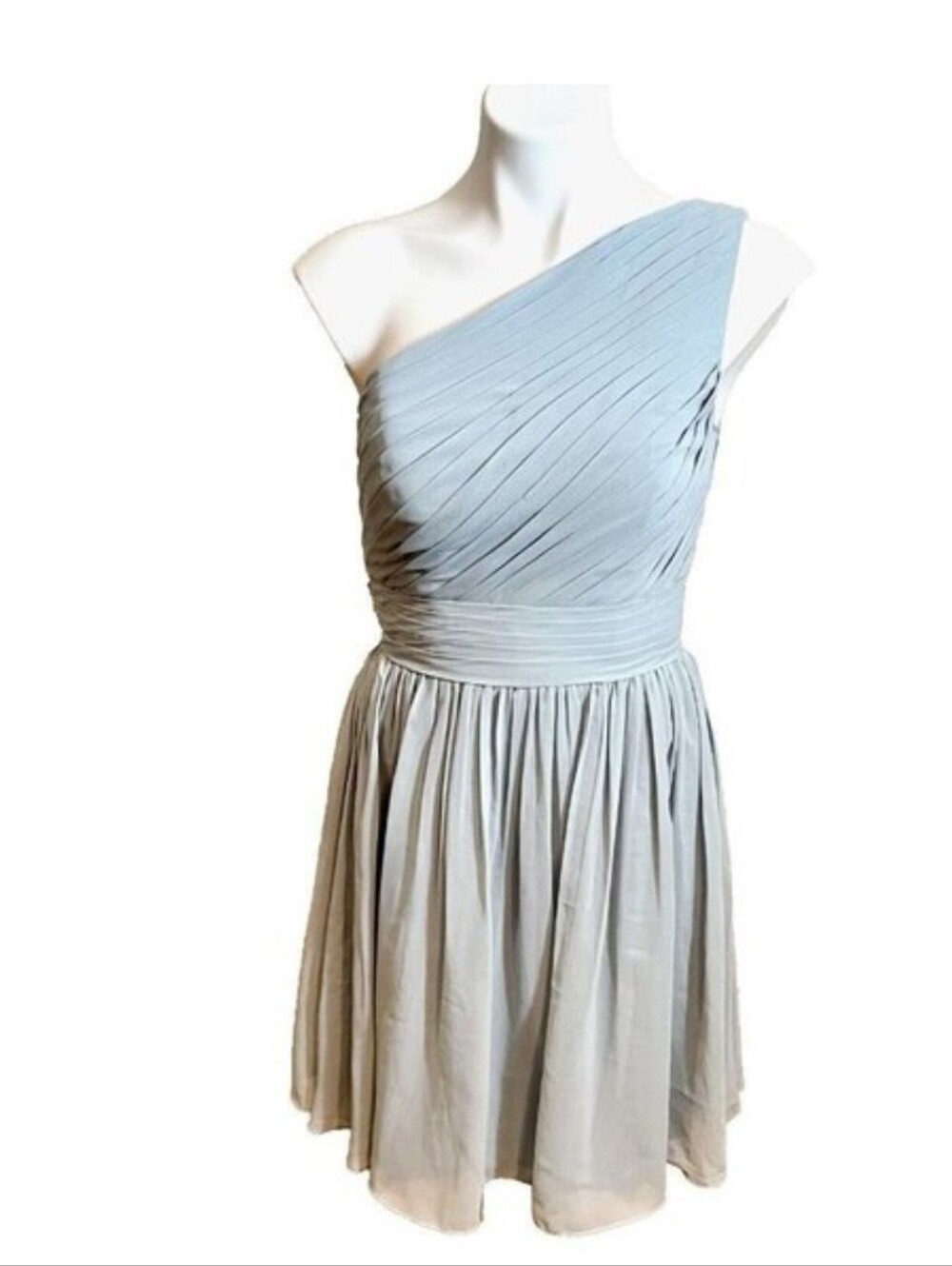 Azazie Katrina A-line Bridesmaid Dress Size‎ 6 Blue One Shoulder Pleated Chiffon